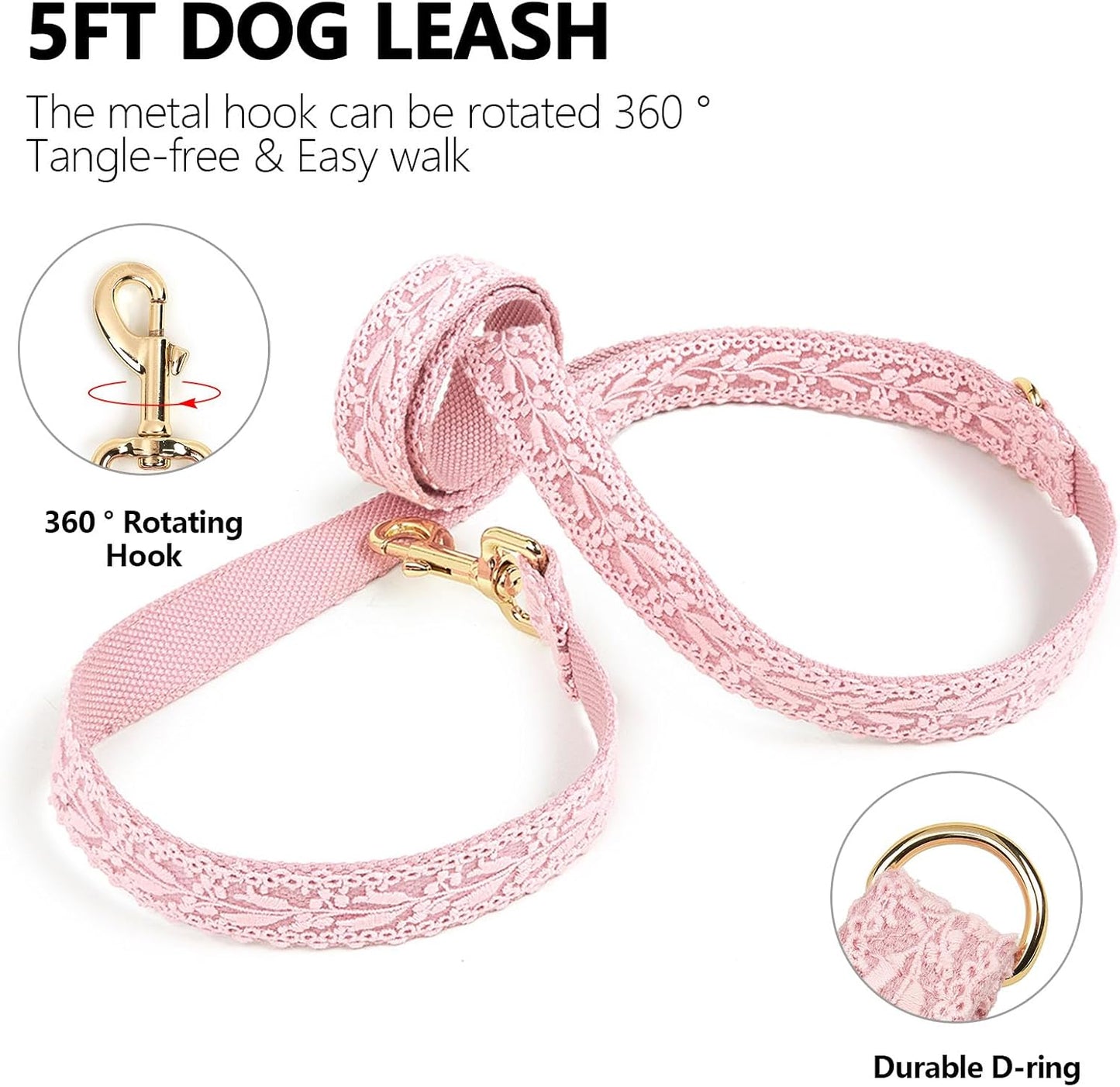 Pink Big Dog Harness Set Lightweight Pet Wedding Birthday Party Harness with Leash & Handle for Medium Large Dogs L