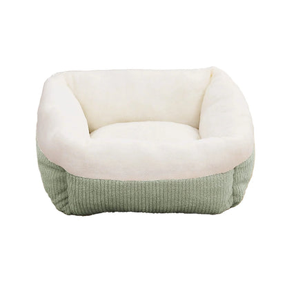 Plush Cat Bed for Small Dogs, Orthopedic Cuddler Pet Bed with Removable Washable Cushion & Non-Slip Bottom, Blue and White Square Fluffy Dog Cat Bed