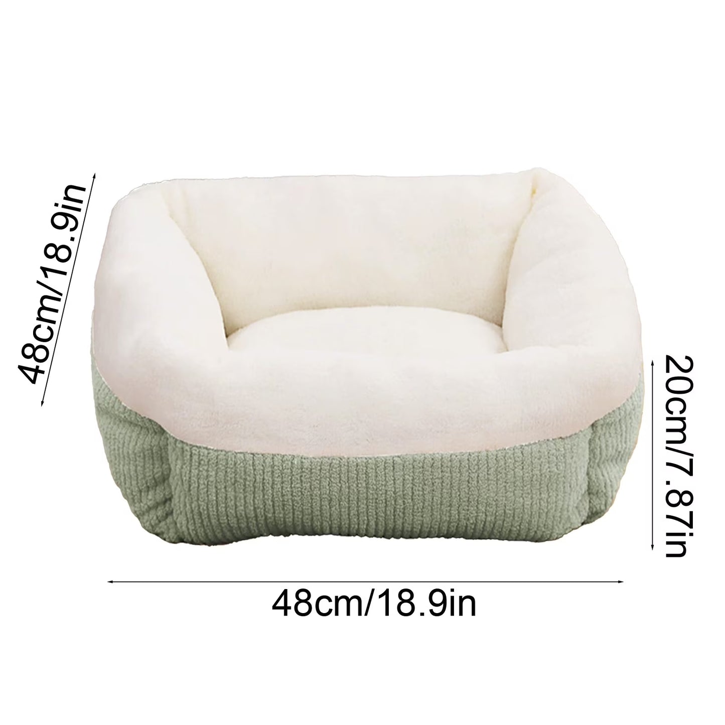 Plush Cat Bed for Small Dogs, Orthopedic Cuddler Pet Bed with Removable Washable Cushion & Non-Slip Bottom, Blue and White Square Fluffy Dog Cat Bed