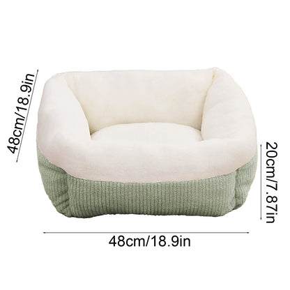 Plush Cat Bed for Small Dogs, Orthopedic Cuddler Pet Bed with Removable Washable Cushion & Non-Slip Bottom, Blue and White Square Fluffy Dog Cat Bed