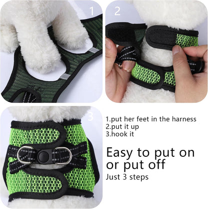Summer Pet Harness No Pull Step in Adjustable Dog Harness Mesh Vest for Hot Weather Easy to Put on Small and Medium Dogs Cats (Green, Medium)