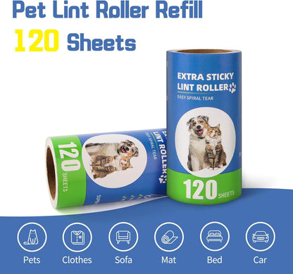 Lint Roller Refills with Handle 6 Pack (720 Sheets) | Extra Sticky, Fit 3.8"-4" Standard Size Lint Roller, Inner Diameter at 1.5", for Pet Hair, Clothes, Furniture, Cars