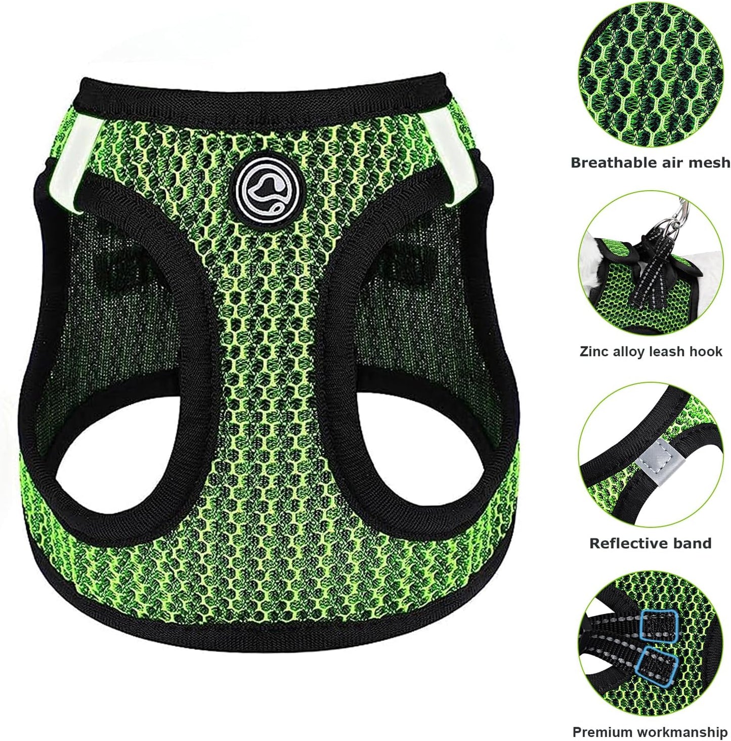 Summer Pet Harness No Pull Step in Adjustable Dog Harness Mesh Vest for Hot Weather Easy to Put on Small and Medium Dogs Cats (Green, Medium)
