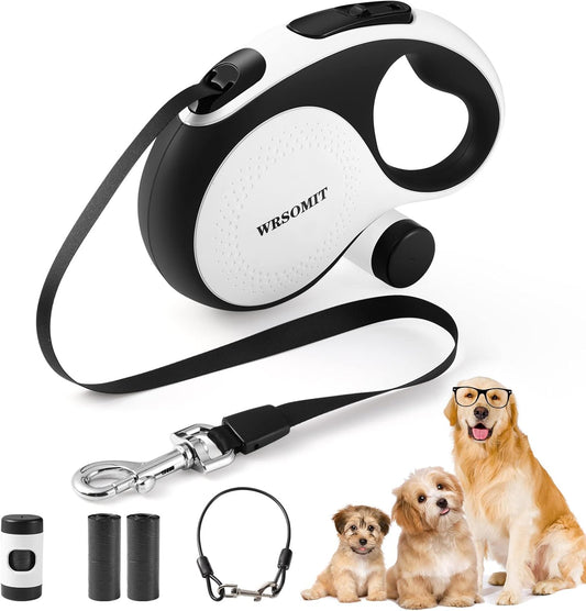 Retractable Dog Leash with Chew Proof Cable, 26Ft Heavy Duty Dog Leash for Medium Large Dogs up to 110Lbs, 360° No Tangle, One-Handed Brake (White, Large - 26Ft)