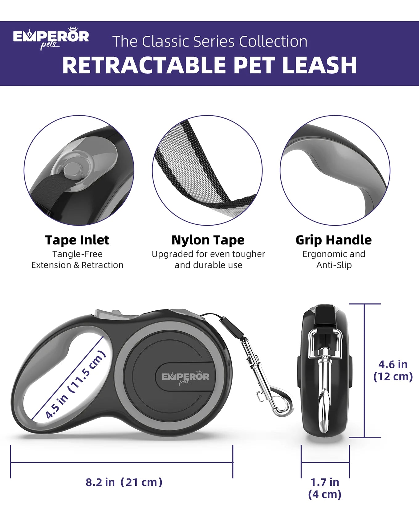 16 Ft Retractable Dog Leash Small Dogs - up to 44Lbs, Small Dog Leash Heavy Duty Dog Leash Retractable 16 Ft - Gray - GY16-20