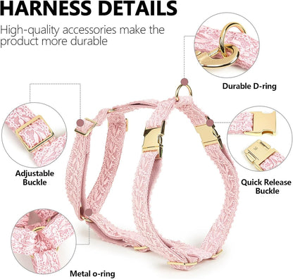 Pink Big Dog Harness Set Lightweight Pet Wedding Birthday Party Harness with Leash & Handle for Medium Large Dogs L