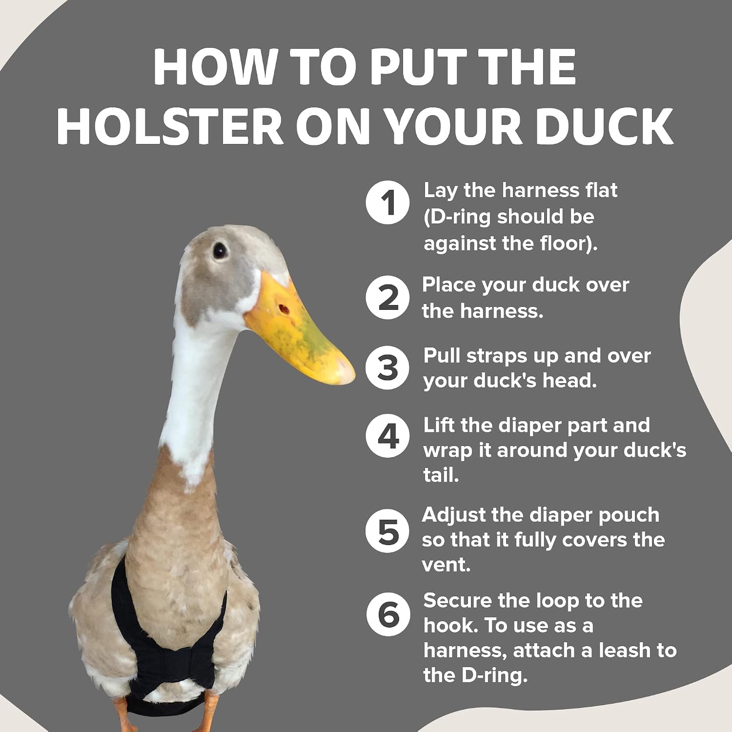 Starter Kit - Wrap-Around Runner Duck Diaper W/ Removable Liner & Fixed Tab - Durable, Secure Fit, Easy-To-Wear - Essential Duck Supplies for Real Ducks, Made in USA - Gray