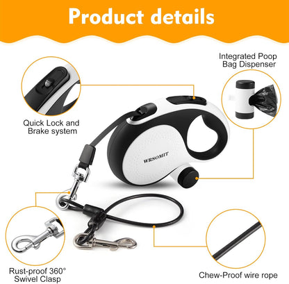 Retractable Dog Leash with Chew Proof Cable, 26Ft Heavy Duty Dog Leash for Medium Large Dogs up to 110Lbs, 360° No Tangle, One-Handed Brake (White, Large - 26Ft)