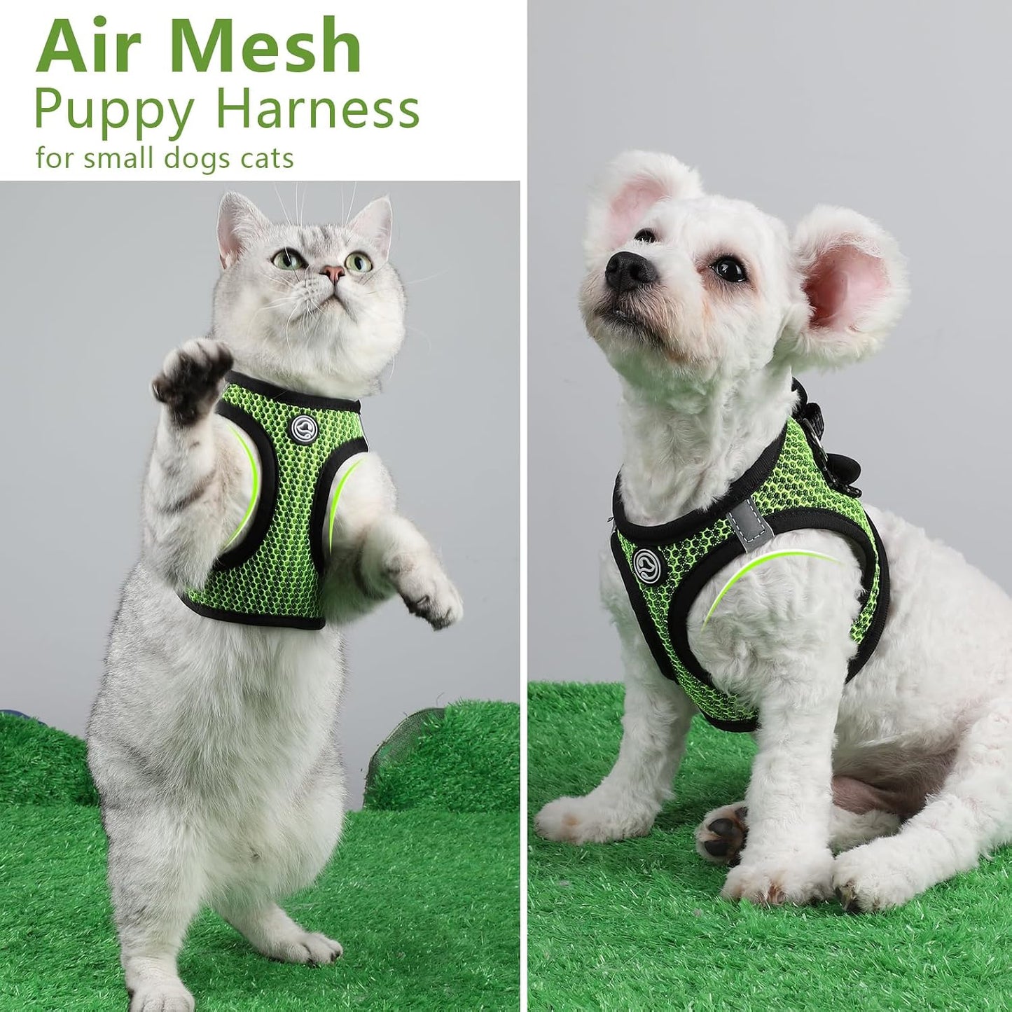 Summer Pet Harness No Pull Step in Adjustable Dog Harness Mesh Vest for Hot Weather Easy to Put on Small and Medium Dogs Cats (Green, Medium)